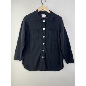Brodie Cashmere Knit Cardigan Sweater M Black Collared Button Pockets